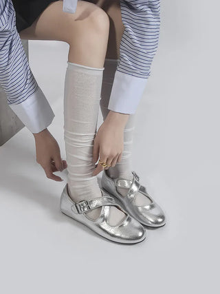 silver Mary Janes