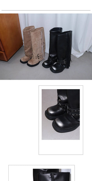 distressed tassel boots