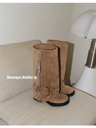 distressed tassel boots