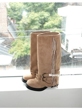 distressed tassel boots