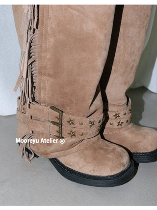 distressed tassel boots