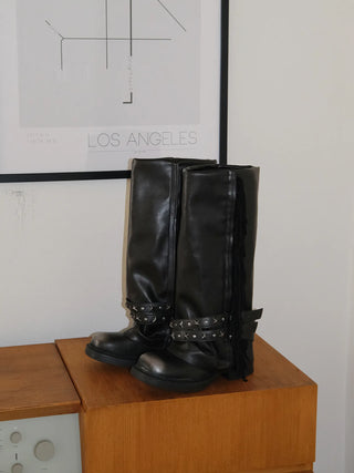 distressed tassel boots