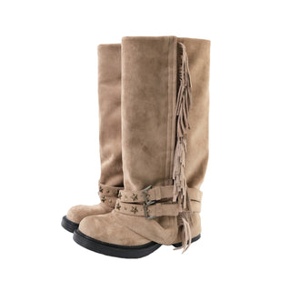 distressed tassel boots