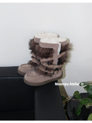 fur buckle boots