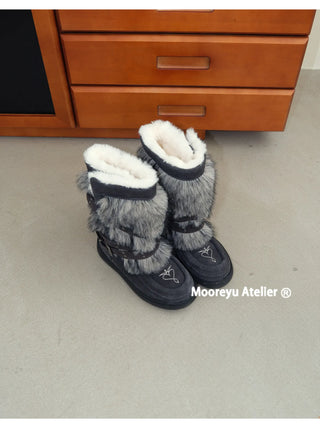 fur buckle boots