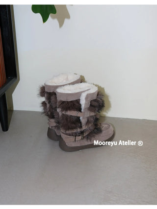 fur buckle boots