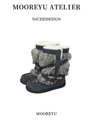 fur buckle boots