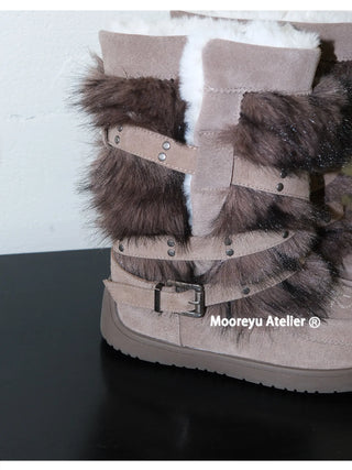 fur buckle boots