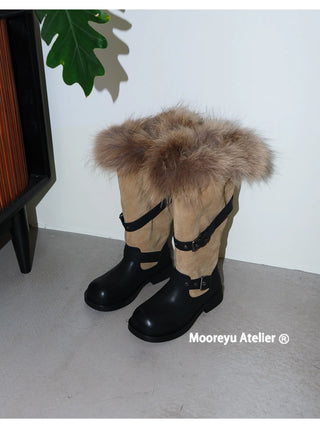furry belt boots