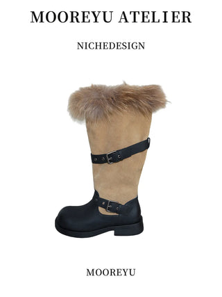 furry belt boots