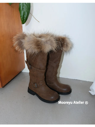 furry belt boots