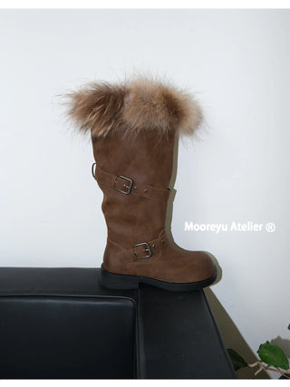 furry belt boots
