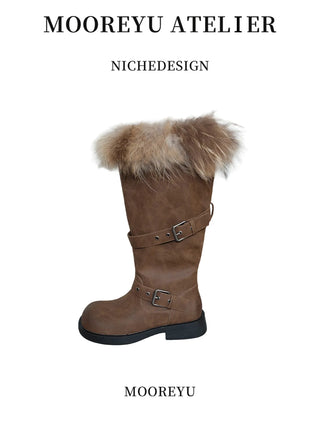 furry belt boots