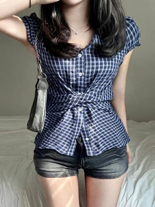 plaid lace blouse