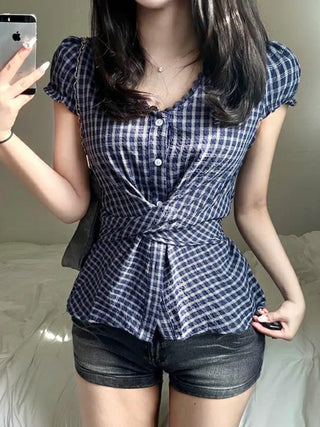 plaid lace blouse