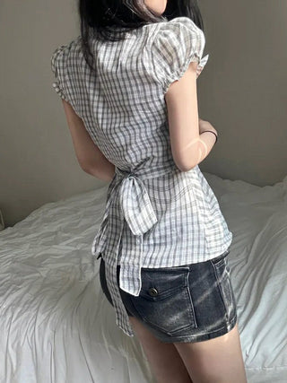 plaid lace blouse