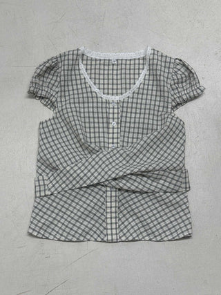 plaid lace blouse