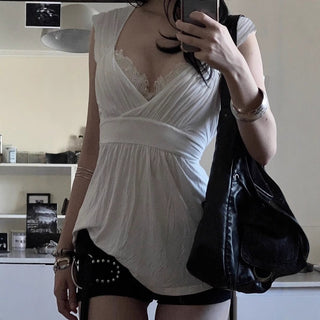 lace pleated Top