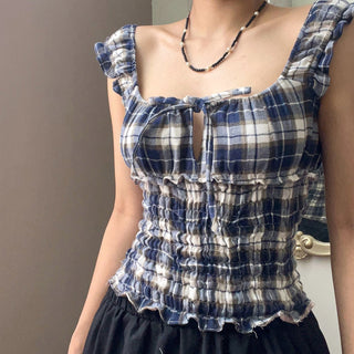plaid lace Top