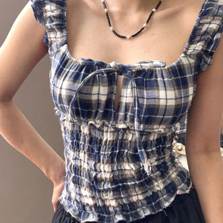 plaid lace Top