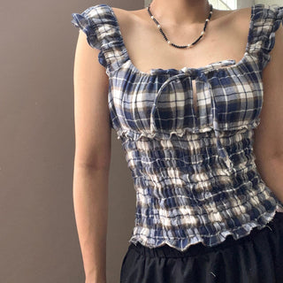 plaid lace Top