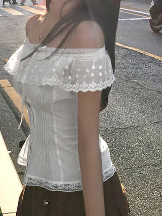lace off-neck Top