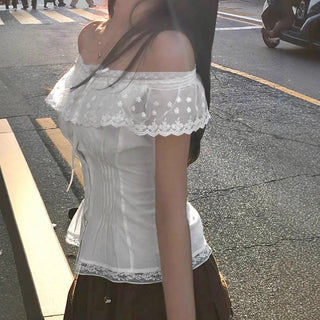 lace off-neck Top