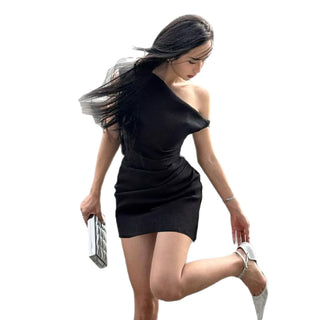 pleated black dress