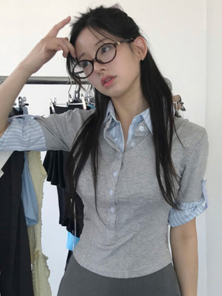 striped fake Top