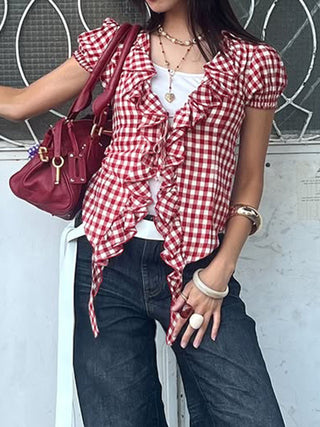 ruffled plaid Top