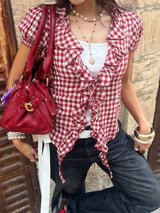 ruffled plaid Top