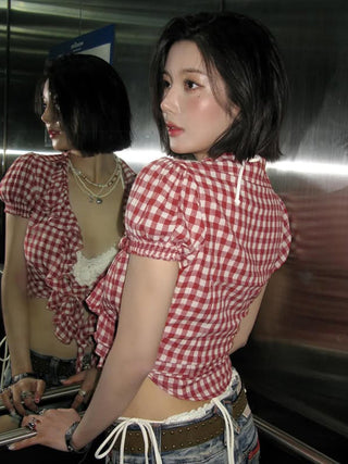 ruffled plaid Top