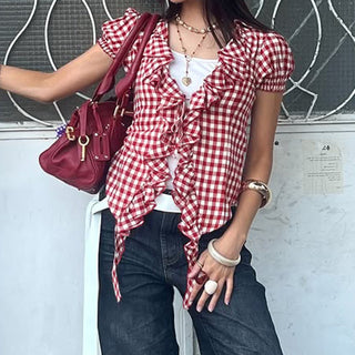 ruffled plaid Top