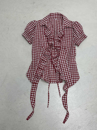 ruffled plaid Top