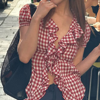 ruffled plaid Top