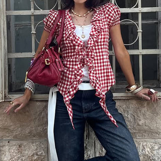 ruffled plaid Top