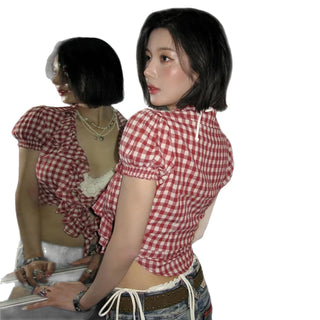 ruffled plaid Top