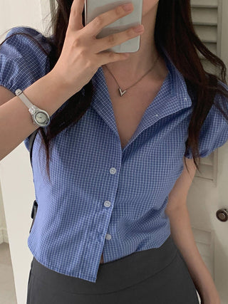 plaid lapel Top