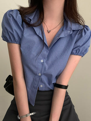 plaid lapel Top