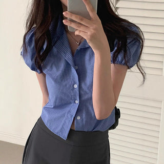 plaid lapel Top