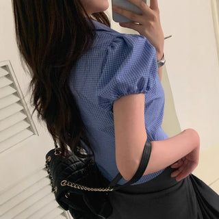 plaid lapel Top