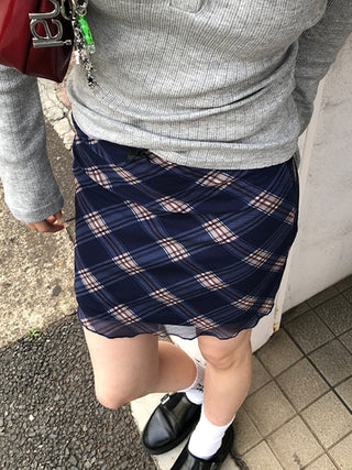 mesh plaid skirt