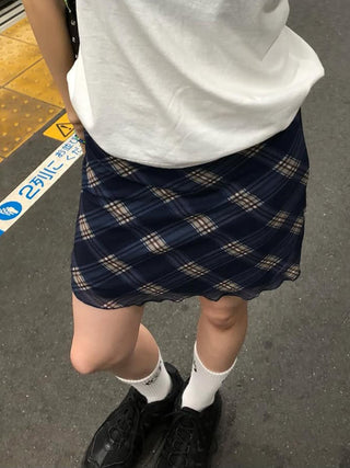 mesh plaid skirt