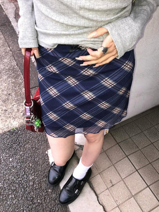 mesh plaid skirt
