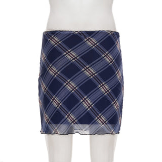 mesh plaid skirt