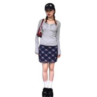 mesh plaid skirt