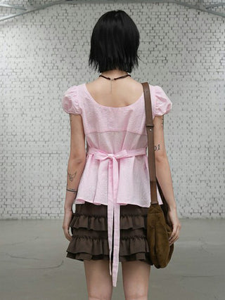round lace-up top