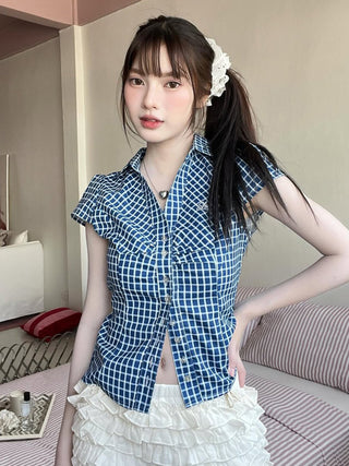 plaid embroidery Top