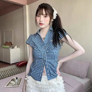 plaid embroidery Top
