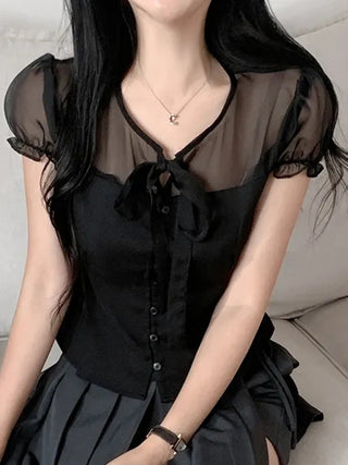 chiffon bow top